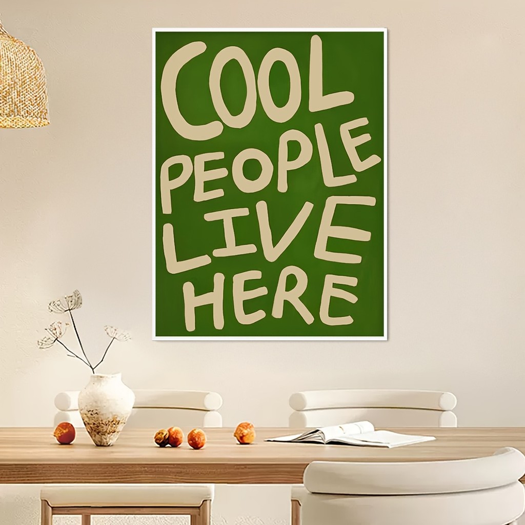 "Cool People Live Here" Bold Typography Canvas Wall Art - Vibrant Green & White Modern Quote Poster
