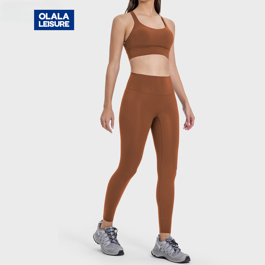 OLALA  Leisure  Yoga Sports Set Cross Back Sports Bra And High Waist Sports Pants