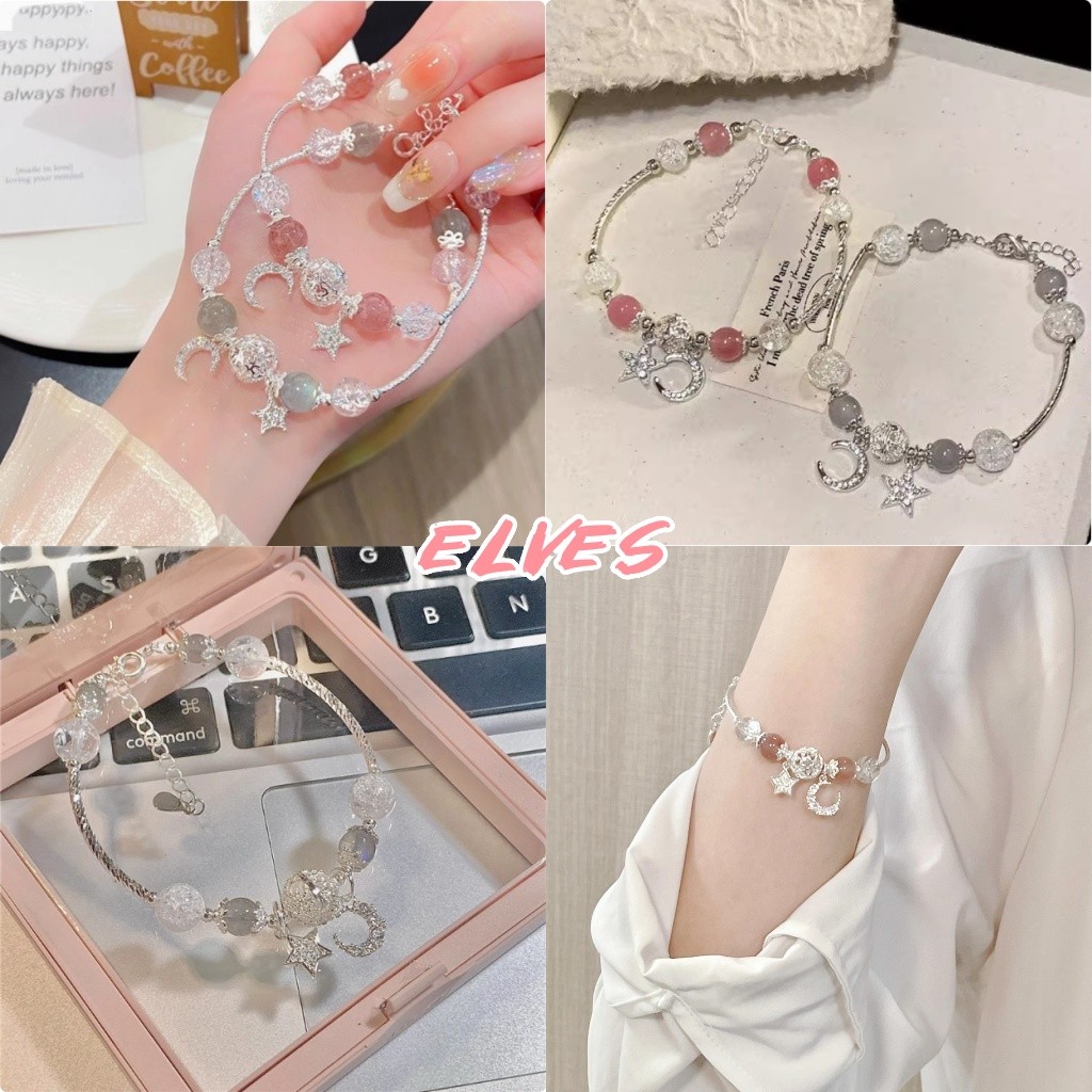 Elves พร้อม💟 สร้อยคอมือ แต่งโซ่ลูกปัด ลายพระจันทร์กับดาว "BRL-7"