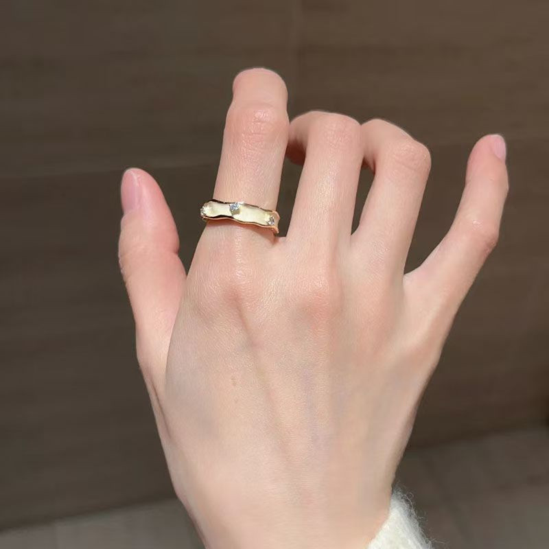 แหวนมุกเคลือบหยดเรขาคณิตโลหะผสมลําลองสําหรับเด็กผู้หญิง - รูปที่ 4