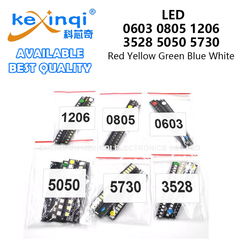 0603 0805 1206 3528 5050 5730 SMD ไฟ LED Emitting Diode Kit แดง เหลือง เขียว ฟ้า ขาว 5 เฉด 20 ชิ้น
