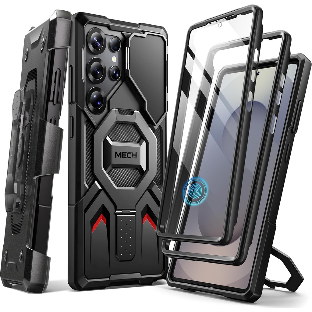 TONGATE สําหรับ Samsung Galaxy S25 Ultra Case [Military Drop Protection][2 กรอบด้านหน้าและฝาครอบกล้อง] S25 Ultra Case พร้อมตัวป้องกันหน้าจอและคลิปเข็มขัด,สีดํา