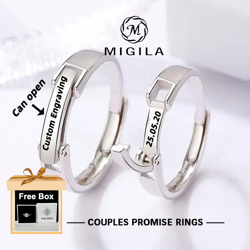 ฉัน แกะสลักชื่อและวันที่ครบรอบ,แหวนคู่ปรับ,กันน้ําและจางหาย,ของขวัญครบรอบที่สมบูรณ์แบบสําหรับเขา & ของเธอ