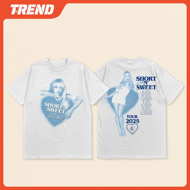 Sabrina Carpenter Merch ผ้าฝ้ายเสื้อยืด 2025 สั้น n หวาน EU/UK Tour คือ So Nice พิมพ์เสื้อยืดสําหรับผู้ชายและผู้หญิง Vintage แฟชั่นหลวมสบายๆแขนสั้น Tee