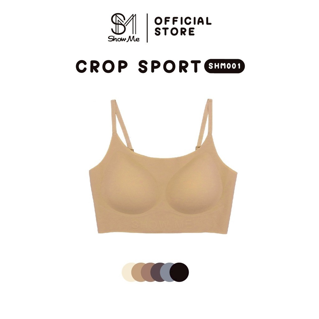 Show me เสื้อชั้นในSport Braไร้โครง ไร้ขอบ ไร้ตะขอ รุ่นCrop Sport รหัสSHM001 กระชับ ปรับสายได้ผ้านุ่มลื่น-สีครีม