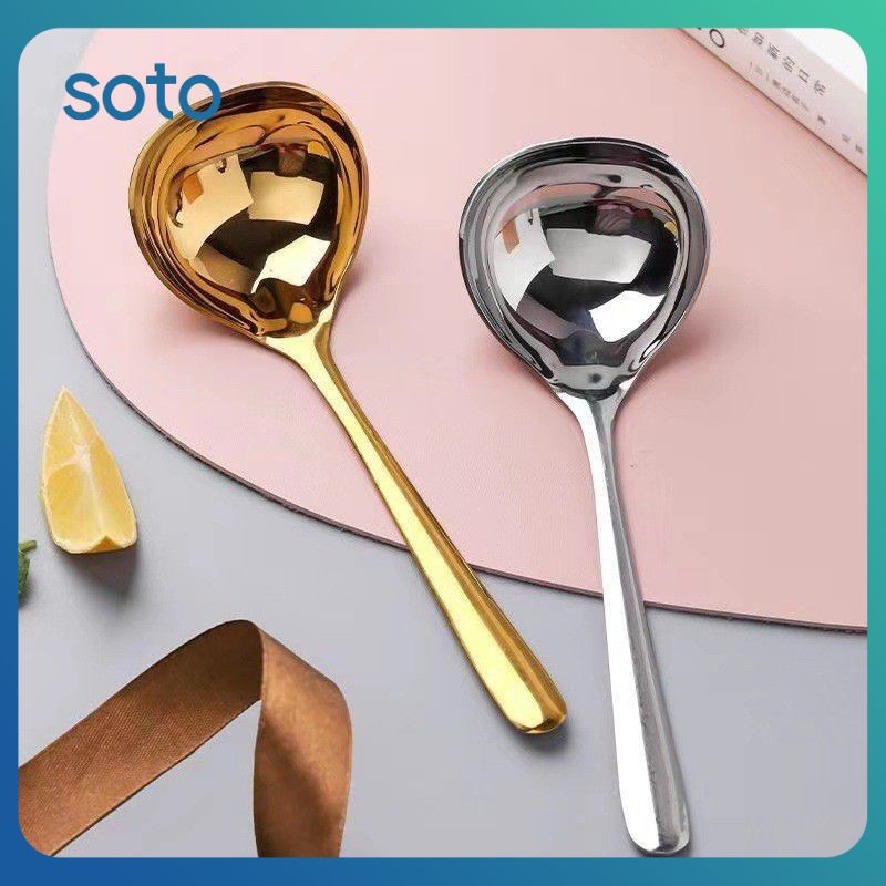 ♫ ช้อนกลมสเตนเลสหัวโตสีทองด้ามยาวสำหรับใส่อาหาร ช้อนกินข้าว ช้อนด้ามยาว สำหรับอุปกรณ์ในครัว
