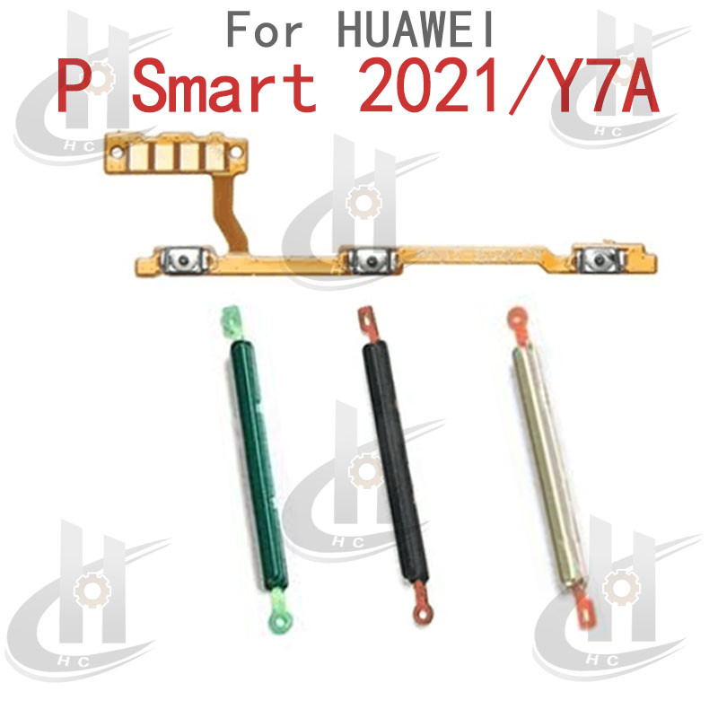 สําหรับ Huawei P Smart 2021 Y7A ปุ่มปรับระดับเสียงไฟปุ่มปุ่ม Flex Cable Keys ปิดระดับเสียงขึ้นและลงด้านข้างอะไหล่ทดแทน
