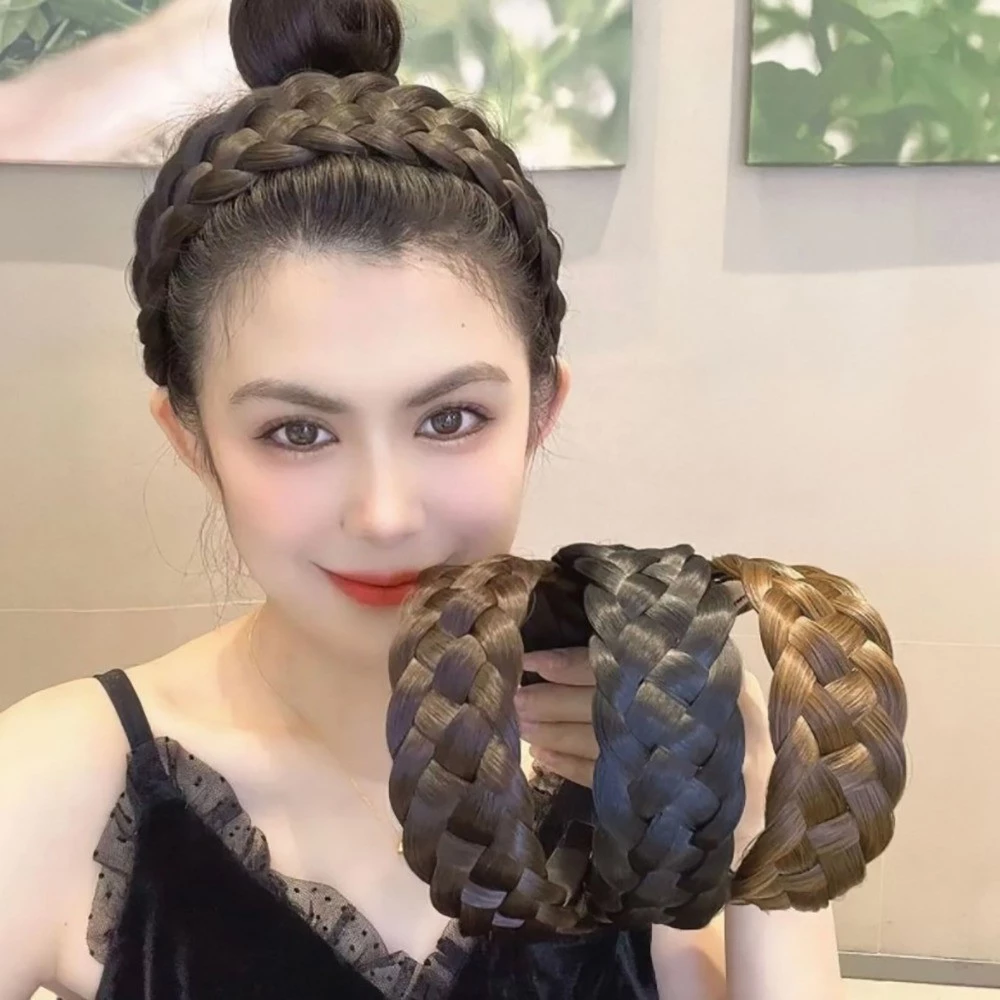 🔥เรือจากประเทศไทย🔥ผู้หญิงปีกกว้างถักเปียที่คาดผมหนาวิกผมที่คาดผมบิดอุปกรณ์เสริม เครื่องประดับผมถักกันลื่น