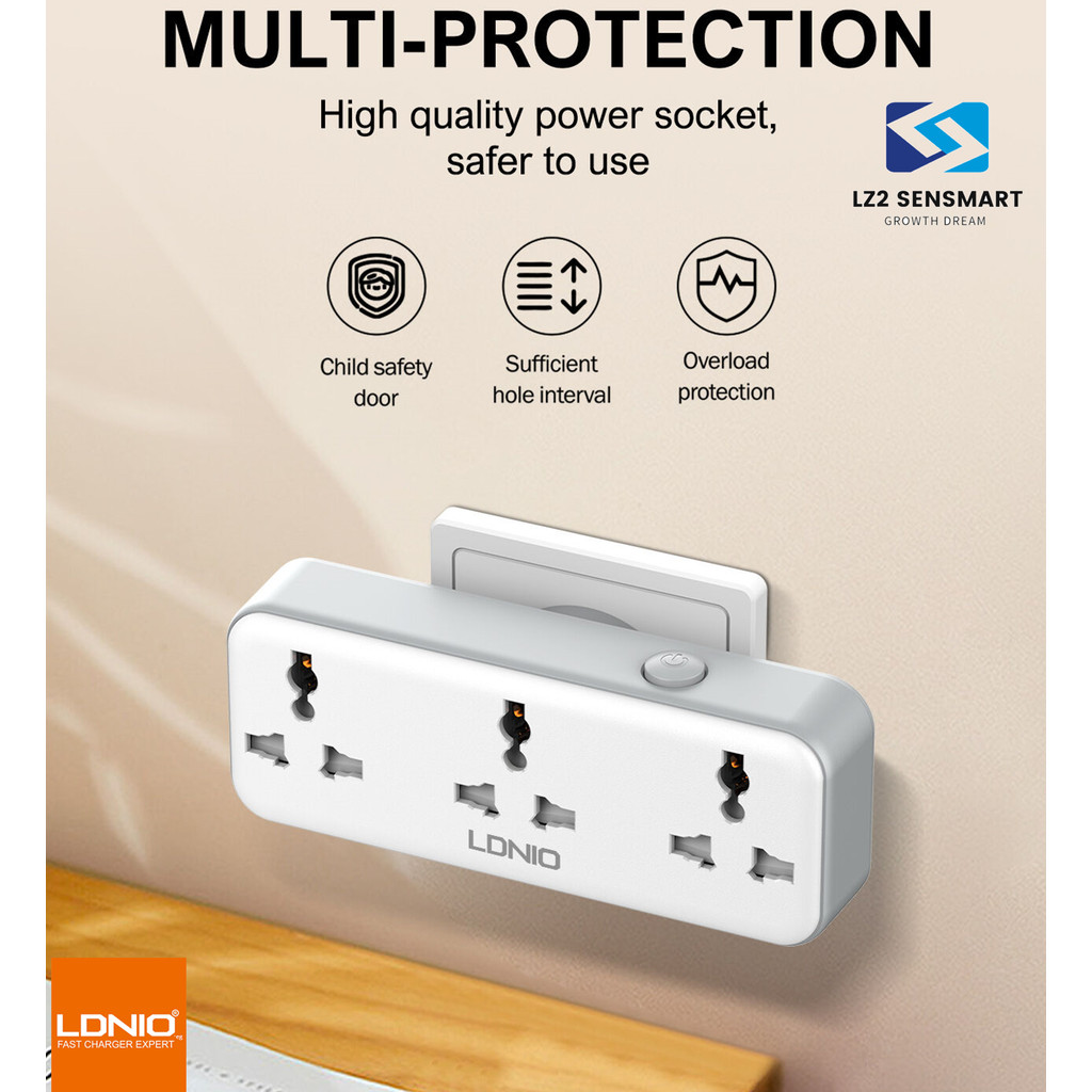 LDNIO SC3317 ปลั๊กไฟติดผนัง EU US UK ปลั๊ก USB 2500W ปลั๊กไฟแบบหมุนได้ เต้าเสียบสากล