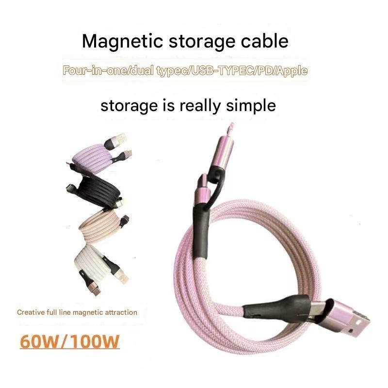 แม่เหล็ก 4 in 1 สายชาร์จเร็ว Type-C PD รองรับ Huawei/Xiaomi ถักสายชาร์จ USB C