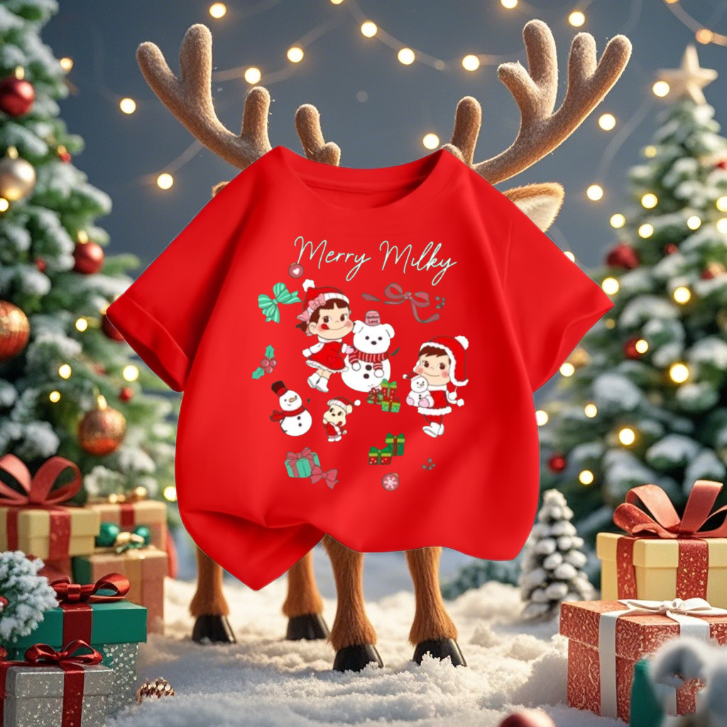 (จัดส่งตลอด 24 ชั่วโมง)KIDS PRINCESS เสื้อยืด Merry Christmas เสื้อยืดคริสต์มาสเด็กแขนสั้น สีแดงน่ารัก F211