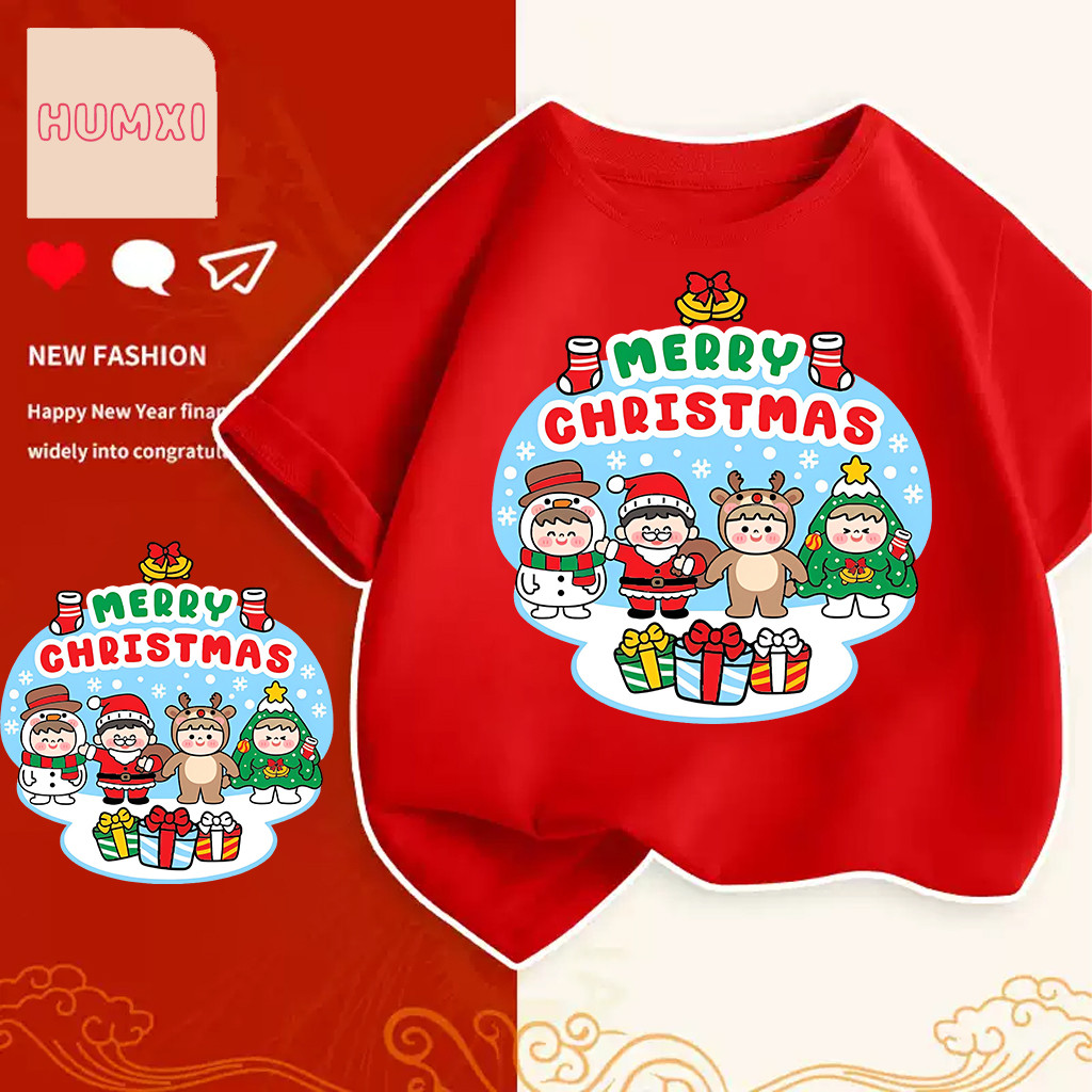 เสื้อคริสมาสต์ Happy New Year & Merry Christmas ลายน่ารักๆ ผ้า Cotton ใส่สบาย สีสันสดใส ขนาด S-5XL
