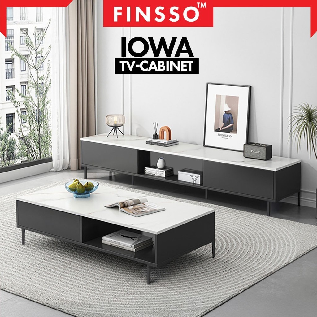 Finsso: ชั้นวางทีวี โต๊ะวางทีวี ตู้วางทีวี ขาทรงโมเดิร์น ขนาด 5 ฟุต/ 6 ฟุต Iowa TV Cabinet / โต๊ะหน้าทีวี/ โต๊ะทีวี