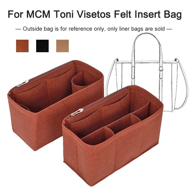 Felt Liner กระเป๋าในกระเป๋าเหมาะสำหรับ MCM Toni Visetos Tote กระเป๋าเครื่องสำอางถือ Shaper Shopper แต่งหน้า Travel ด้านใน