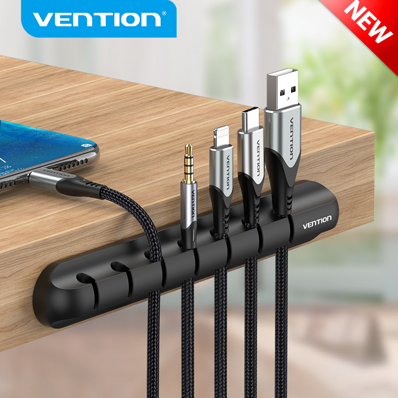 Vention คลิปซิลิโคน รัดสายเคเบิล จัดระเบียบสายชาร์จ ชนิดม้วนเก็บ ผู้จัดการสายเคเบิล สำหรับเดสก์ท็อป