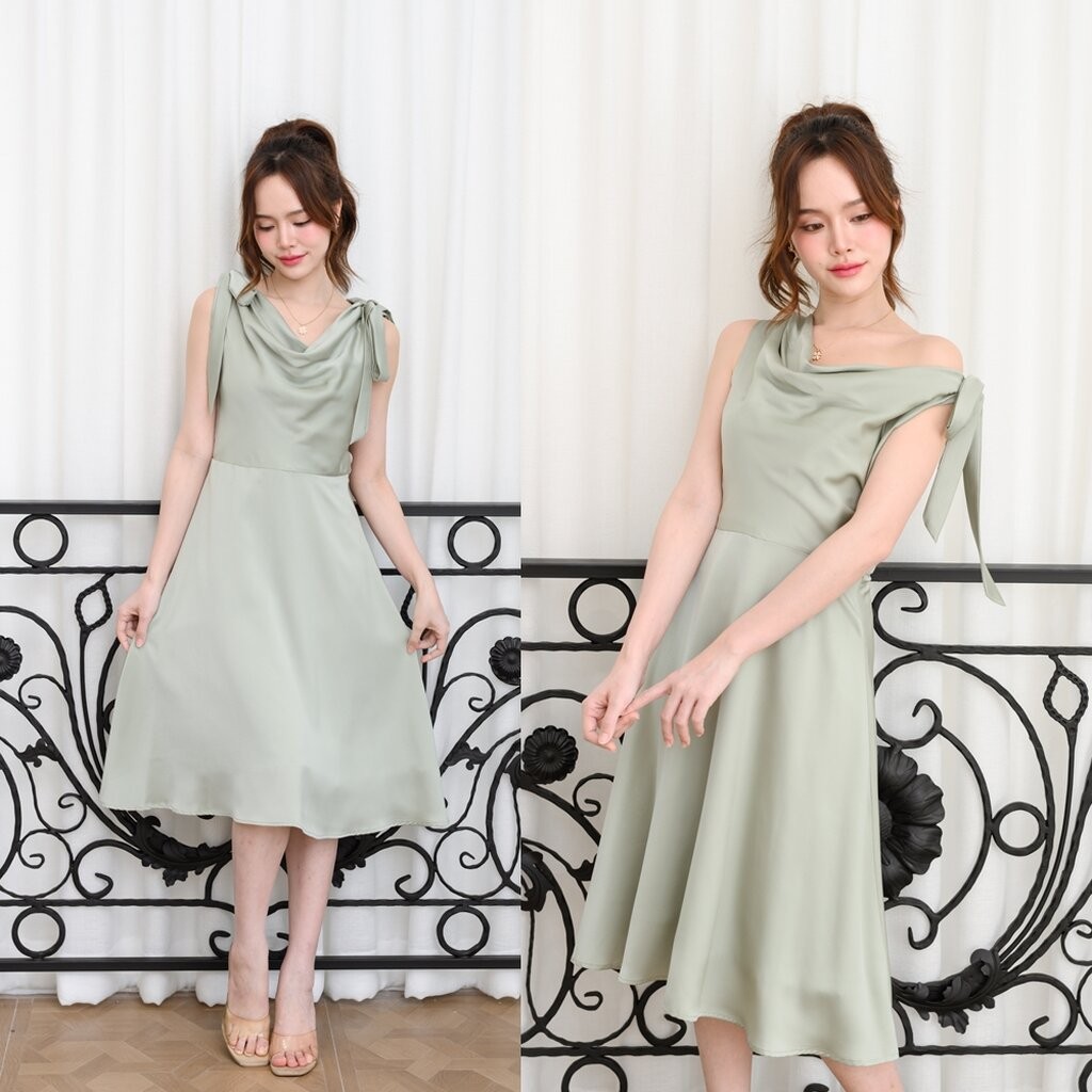 Amour Dress : สีเขียว (โบว์ผูกได้หลายแบบ) – โปรปัง
