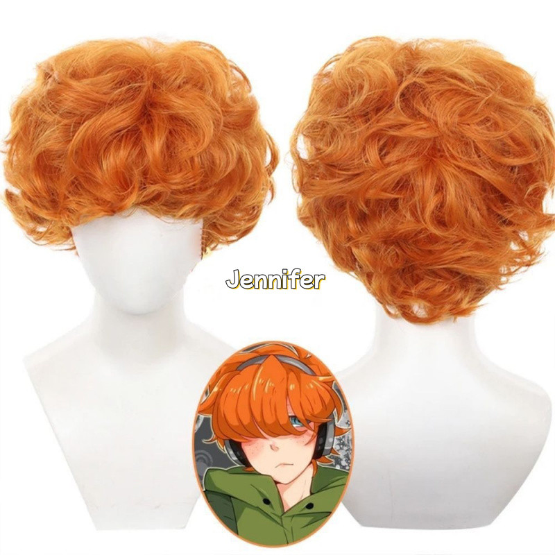 Anime Panty & Stocking with Garterbelt Brief Cosplay Wig 30cm Orange Short Wigs Rose Intranet Styling Curly Hair Heat Resistant Synthetic Hair