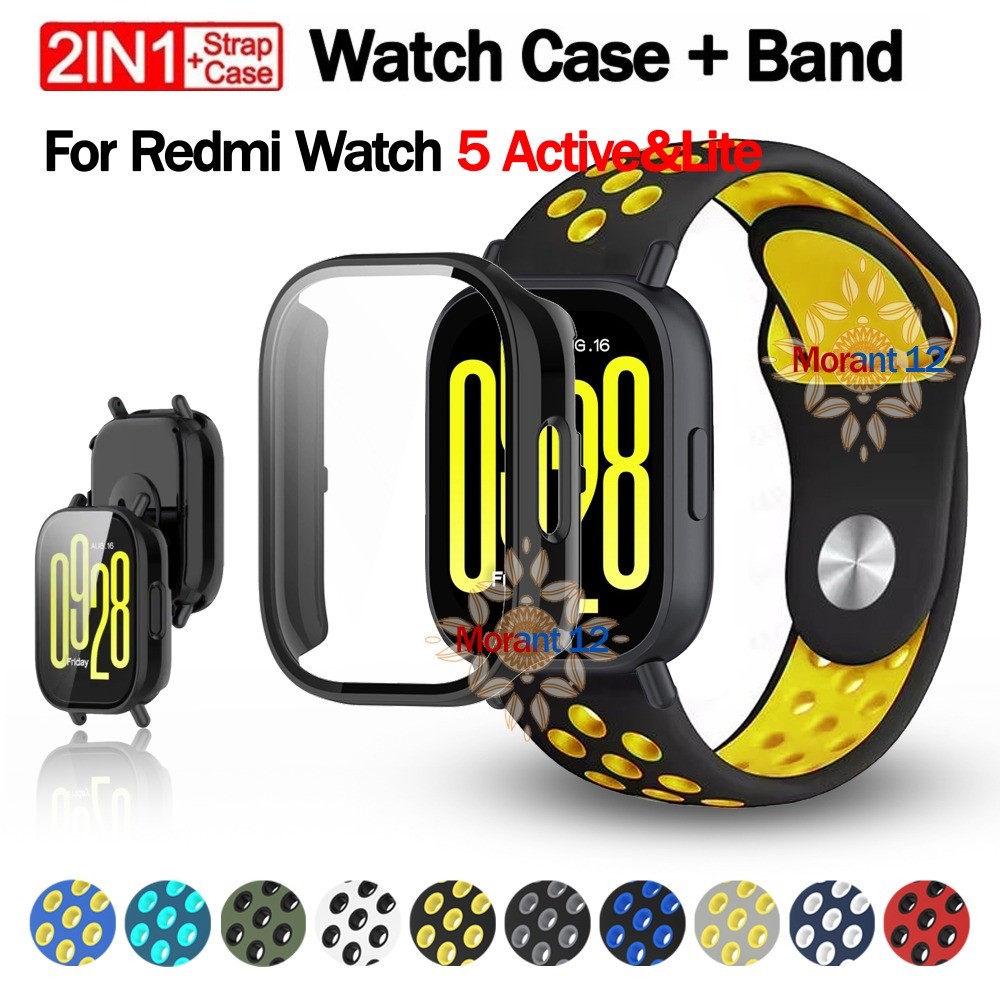 เคสพีซี + สายรัดซิลิโคนอ่อนนุ่มสําหรับ Redmi Watch 5 Active กระจกนิรภัยฝาครอบเชลล์ป้องกันหน้าจอสําหรับ Redmi Watch 5 Lite กีฬา Band Correa HD ฟิล์มป้องกัน