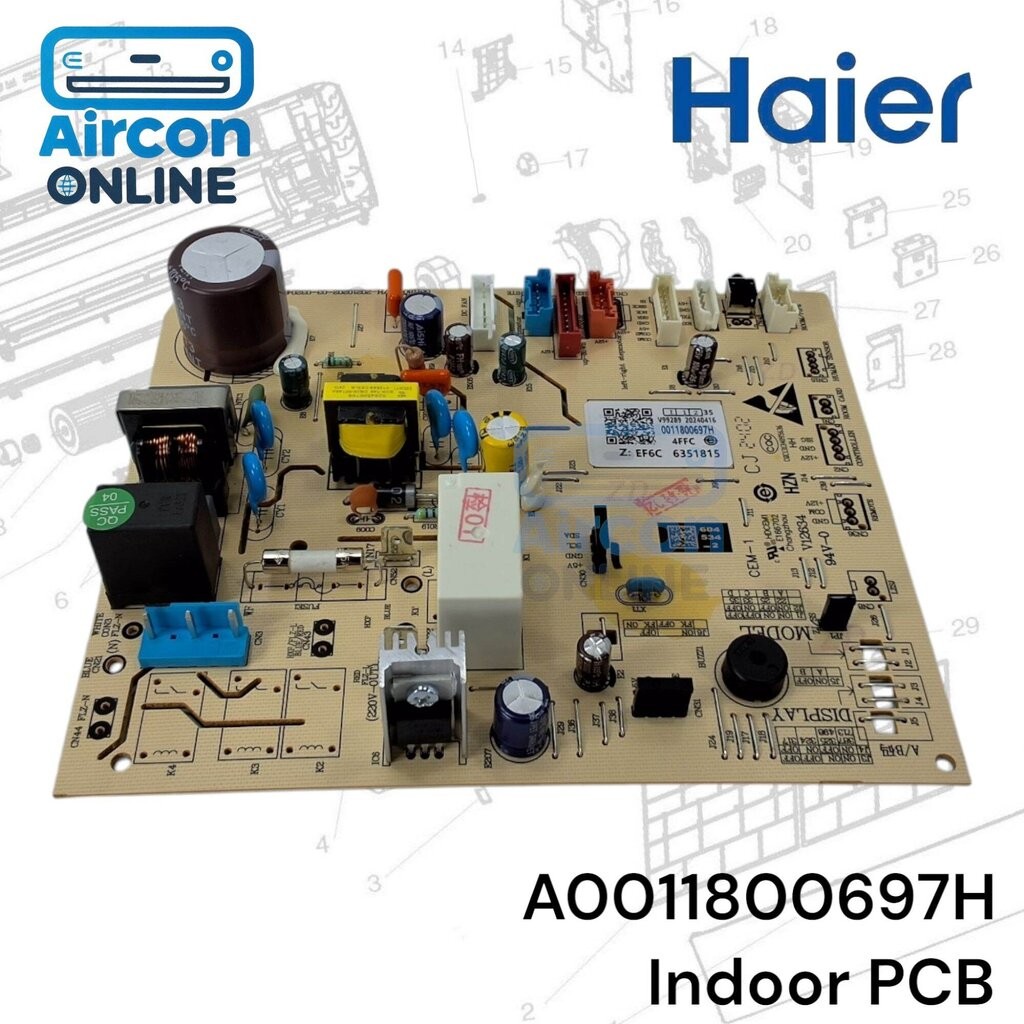 INDOOR PCB แอร์ HAIER รุ่น HSU-13CQRC,HSU-18CQRC และอื่นๆ รหัส A0011800697H [ 697H ] ของแท้ ใหม่ มือ