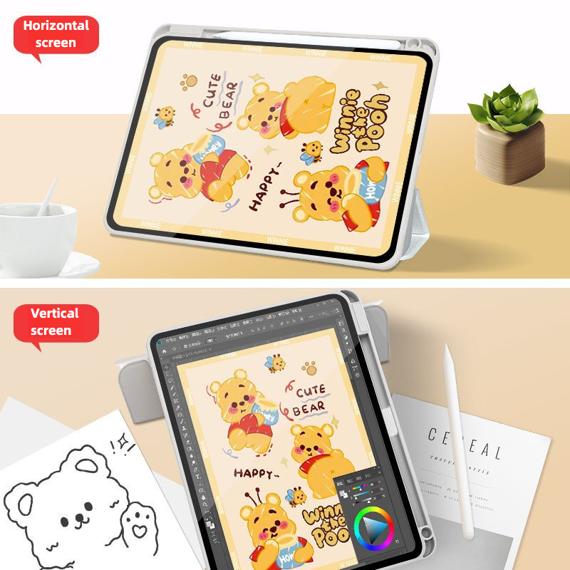 [iPad Air 5] เคส iPad ผึ้งน้ําผึ้งปรับได้ 360 องศา Winnie the Pooh รองรับ iPad gen10 Pro11 2018/2020/2021 Air4 10.9 2020 10.2 Gen9 Gen8 Gen7 air6