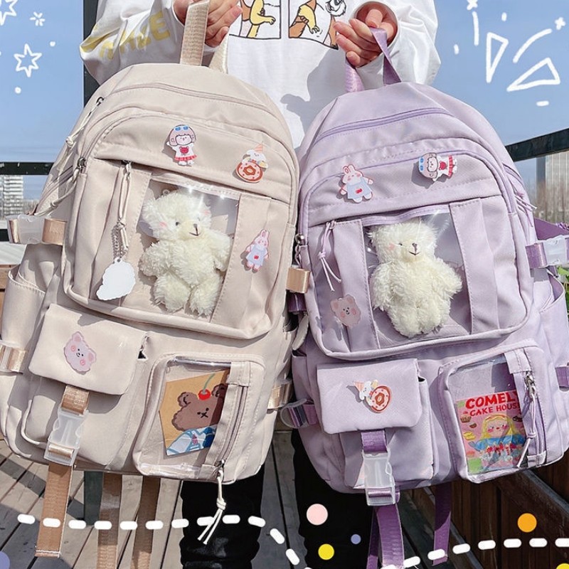 เวอร์ชั่นเกาหลีอินเทรนด์ความจุขนาดใหญ่กระเป๋าเป้สะพายหลังนักเรียนสีทึบน่ารักแฟชั่นใหม่สบายๆอเนกประสงค์เดินทาง