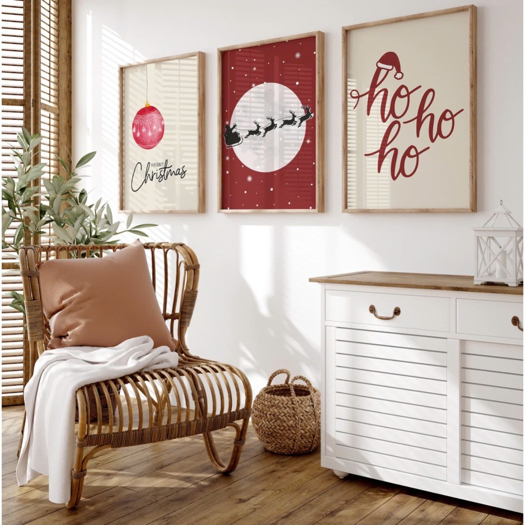 ชุด 3 CHRISTMAS DECOR CANVAS PAINTINGS/NOEL CANVAS PAINTINGS TO DECORATE LIVING ROOM, BAR, HOMESTAY 