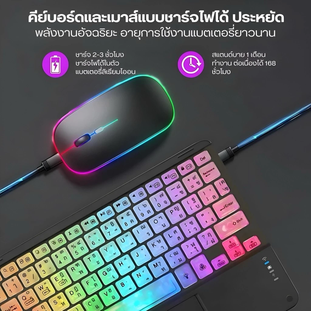 ชุดคีย์บอร์ด+เมาส์ไร้สาย แป้นพิมพ์ไทย ไฟ LED Backlight thumbnail 6