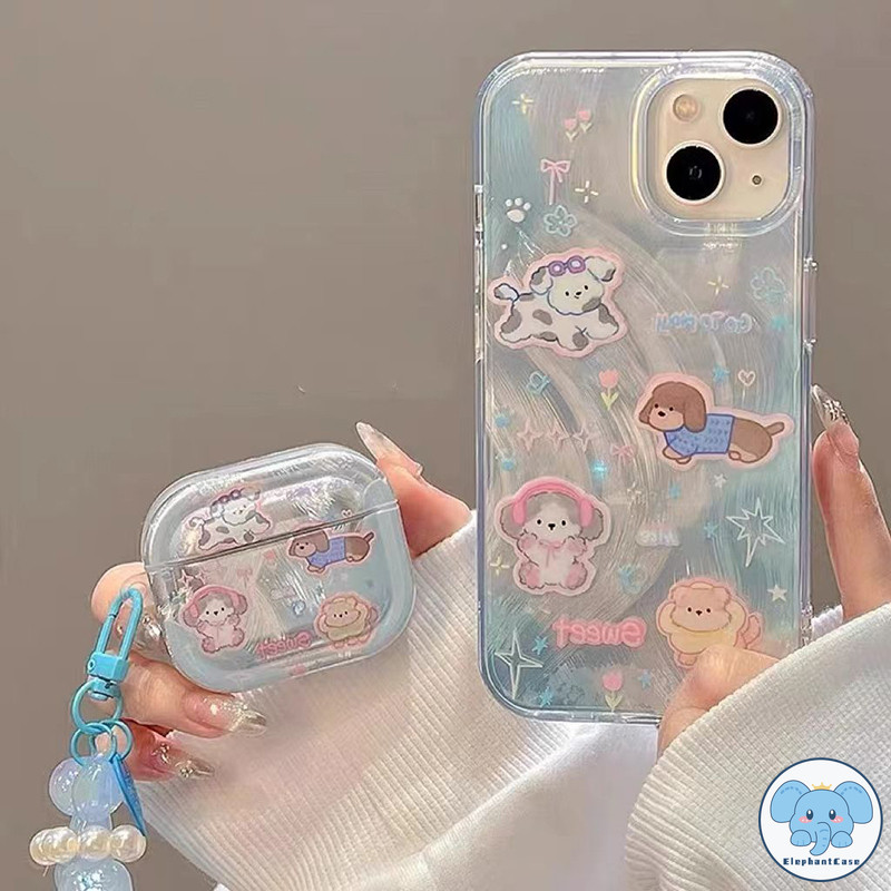 ลูกสุนัขการ์ตูนน่ารักเข้ากันได้เคสไอโฟน 16 13 11 15 14 12 Pro Max 16 7 8 Plus XR X XS MAX SE ดอกไม้หวานสร้อยข้อมือเคส