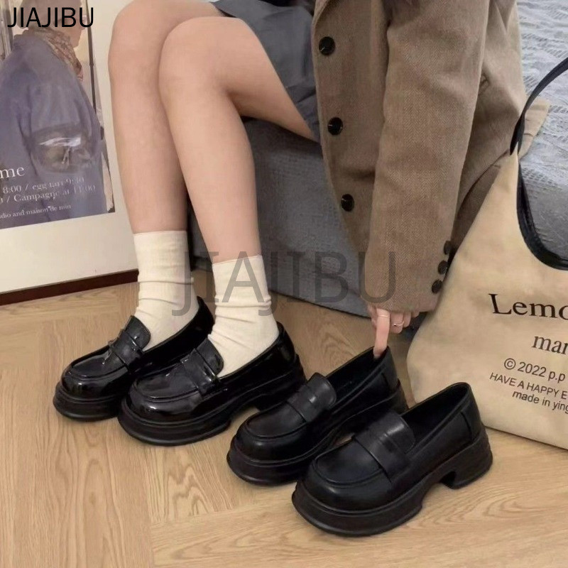 Size 35-45 Plus Size Women Shoes 44 College Style Black High Heel School Shoes 43 British Style Non-slip Thick Heel Casual Lolita Small Leather 42 Korean Fashion Platform Cosplay Pull-on Platform Mary Jane Retro Japanese JK Uniform Doll Shoes