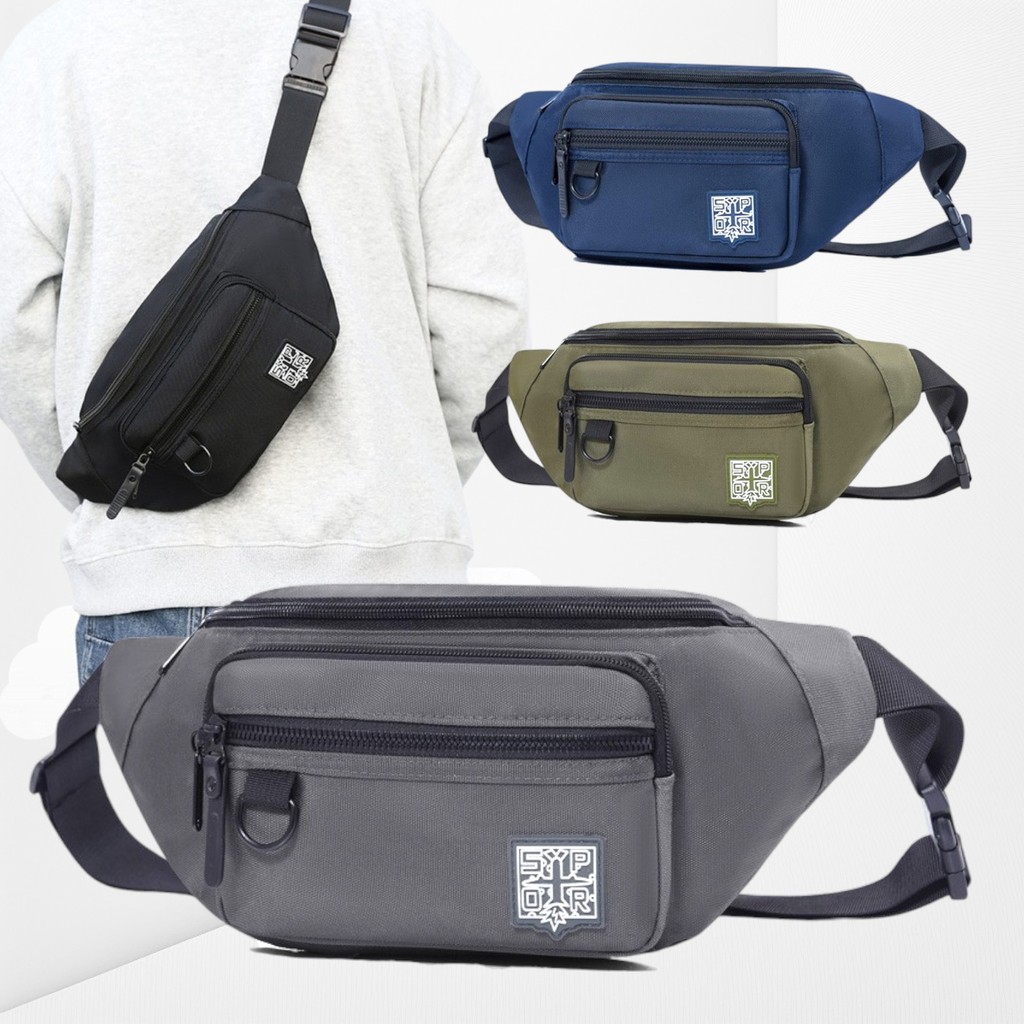 (w263)กระเป๋าคาดอก คาดเอว รุ่นไหม่ ผ้าและสายหนา รุ่น5ช่องซิป ใบใหญ่มาก