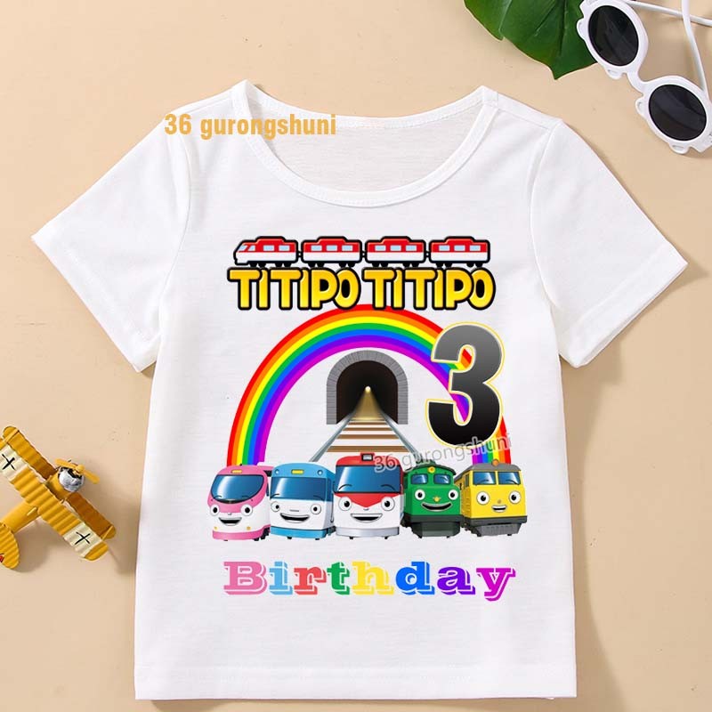 การ์ตูน Titipo Titipo the Little Train สําหรับสาวเสื้อยืดเด็กแขนสั้นเด็กเสื้อผ้าเด็กเสื้อผ้าเด็กของข