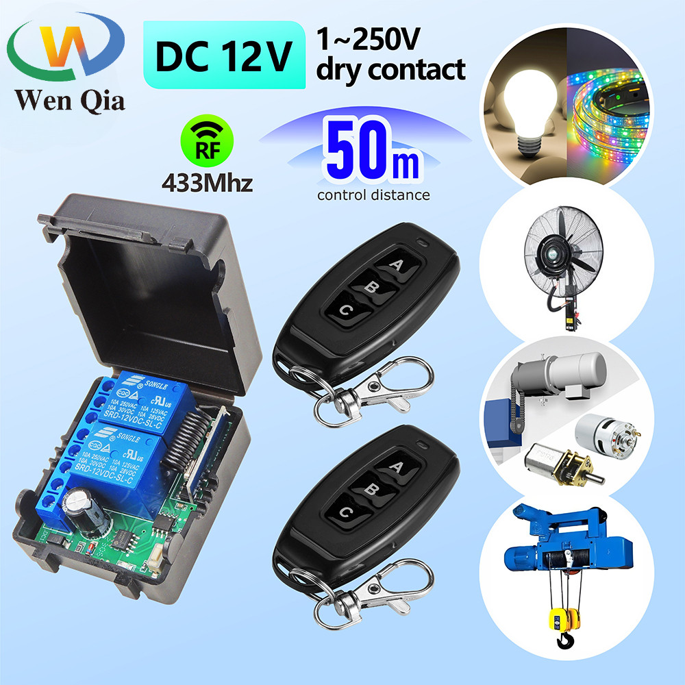 433mhz Universal รีโมทคอนโทรลไร้สายสวิทช์ DC 12V 2 CH มอเตอร์รีเลย์สวิทช์ 50 M ควบคุมช่วง, สําหรับแสง/Gate/มอเตอร์/DIY