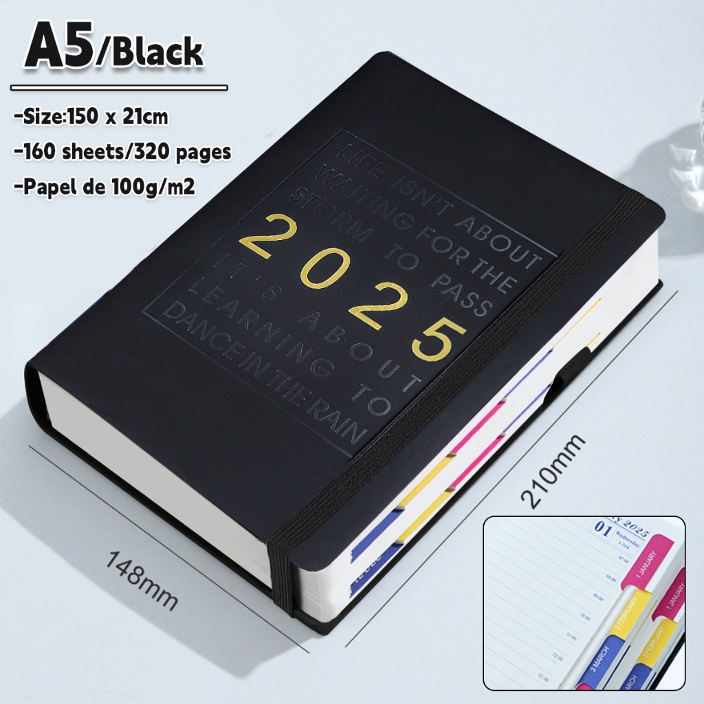 2025 planner A5 แพลนเนอร์ สมุดโน๊ต สมุดแพลนเนอร์ PU 100GSM สมุด ปฏิทิน