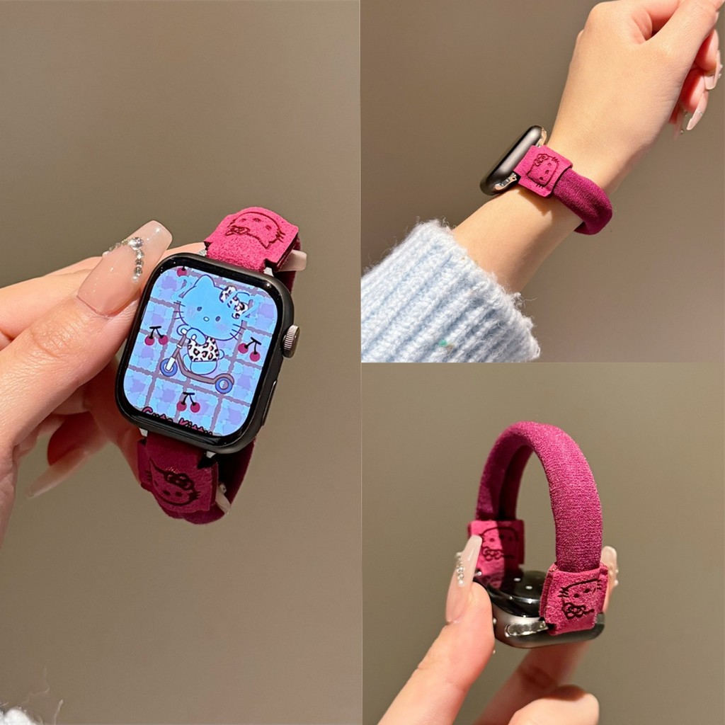 (5 สี) Girlfriend Hello Kitty Lovely Lady สายนาฬิกาสําหรับ I-Watch Series 10 9 8 7 6 5 4 Se 3 Ultra/Ultra 2 สําหรับ I Watch 46 มม.42 มม.44 มม.40 มม.45 มม.41 มม.38 มม.49 มม.สายนาฬิกา