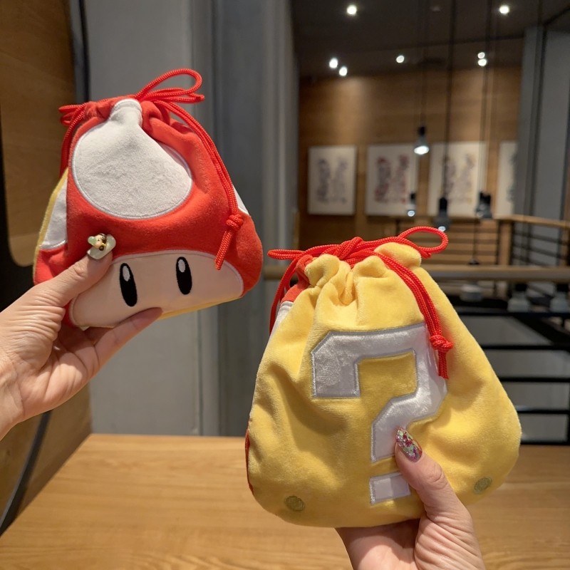 Drawstring Drawstring Pocket การ์ตูนน่ารัก Positive Negative Double-Sided Plush Cosmetic Bag Storage Bag Small O