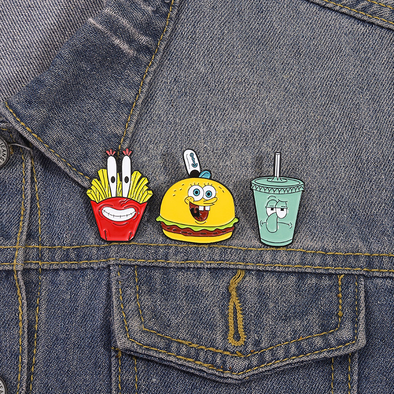 การ์ตูนอะนิเมะ Burger Cola Fries เคลือบเข็มกลัดแฟชั่นเสื้อผ้าอุปกรณ์เสริมกระเป๋าเป้สะพายหลัง Badge ของขวัญเครื่องประดับ