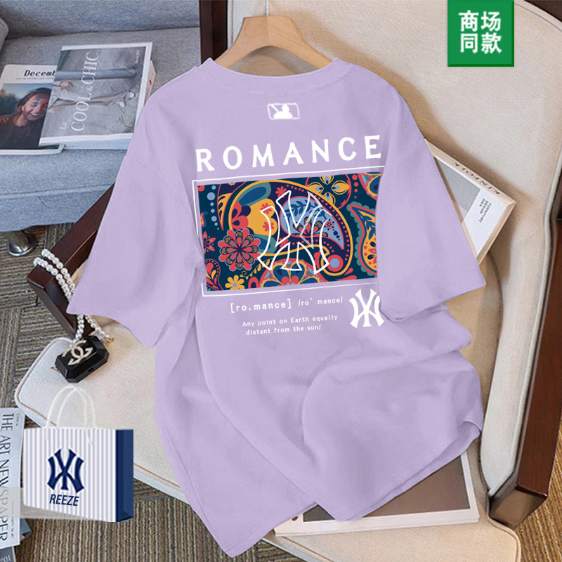 เอ็มบีแอล ผู้ชาย100% พรีเมี่ยมผ้าฝ้ายคอกลมแขนสั้นขนาดบวกเสื้อยืดมะม่วงหิมพานต์ดอกไม้พิมพ์ด้านบน ยู นิสซ์
