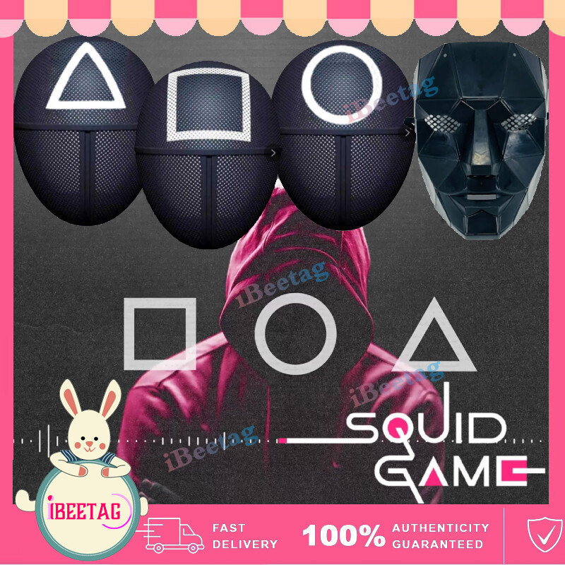 Squid gameปลาหมึกเกมยามสแควร์วงกลมสามเหลี่ยมหน้ากากเกาหลีทีวีชุดฮาโลวีนปาร์ตี้คอสเพลย์หน้ากากตัวละครบทบาทเล่นเหตุการณ์เครื่องแต่งกาย
