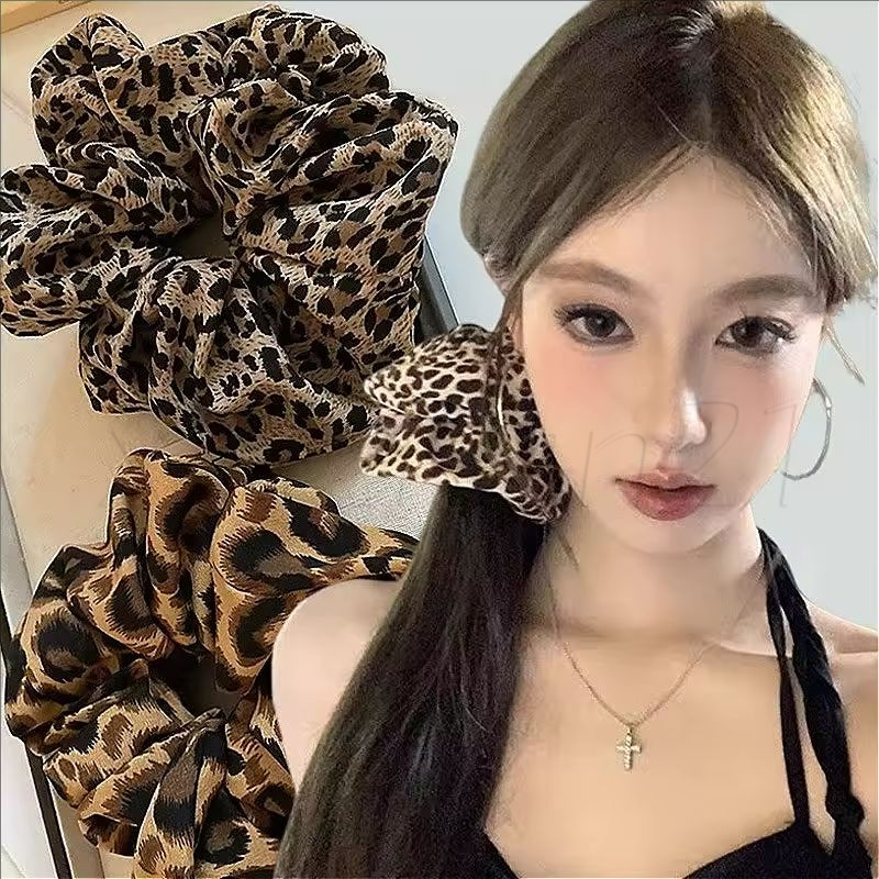 ฤดูใบไม้ร่วงฤดูหนาววินเทจลําไส้ใหญ่ผมแหวน-แฟชั่นเครื่องประดับผม-หญิงสาวยืดหยุ่นสูงผูกผม-เกาหลีย้อนยุคเสือดาวพิมพ์ห่วงผ​ - เรียบหรู หวาน น่ารัก