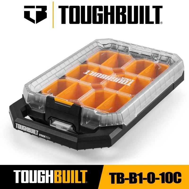 Toughbuilt TB-B1-O-10C กล่องเครื่องมือฮาร์ดแวร์มือถือ Stacked Pull Rod ผสมกระเป๋าเดินทางที่ทนทาน