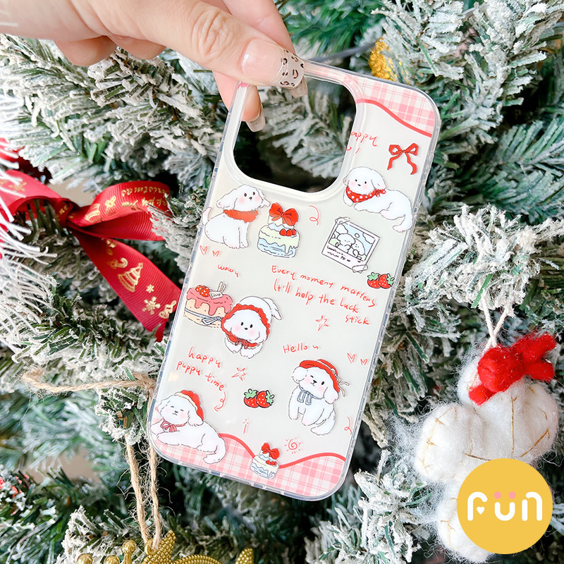 น่ารักหมวกสีแดงลูกสุนัข Bowknot เค้ก IMD โทรศัพท์มือถือกรณีสําหรับ iPhone 16 15 14 13 Pro Max iPhone15 Drop ทนปลอกปกหลัง - รูปที่ 3