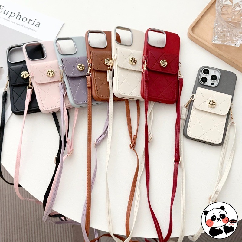 กระเป๋าสตางค์ปลอกหนังสําหรับ OPPO A6 A6T A6X F31 A5X A5 2025 Pro A74 A54 A93 A93S 5G 4G น่ารัก Camellia กันกระแทกกรณีโทรศัพท์อ่อนพร้อมเชือกเส้นเล็ก