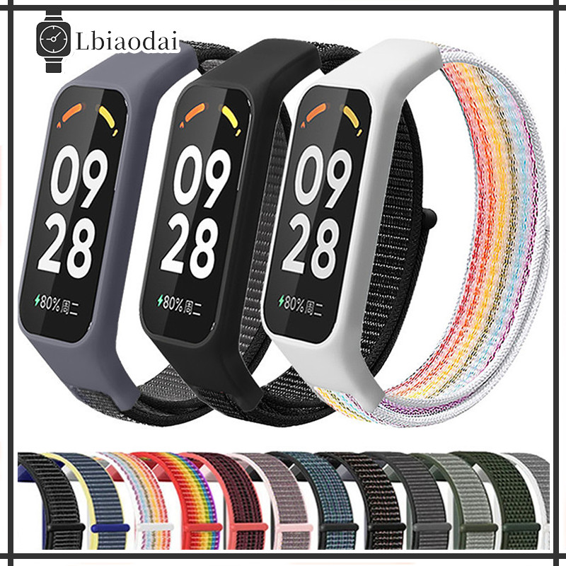 กีฬาไนลอนลูปกรณีและสายนาฬิกา for Xiaomi Smart Band 8 Active /Redmi Band 2 กรณีป้องกันหน้าจอสายรัดข้อมืออุปกรณ์ระบายอากาศ