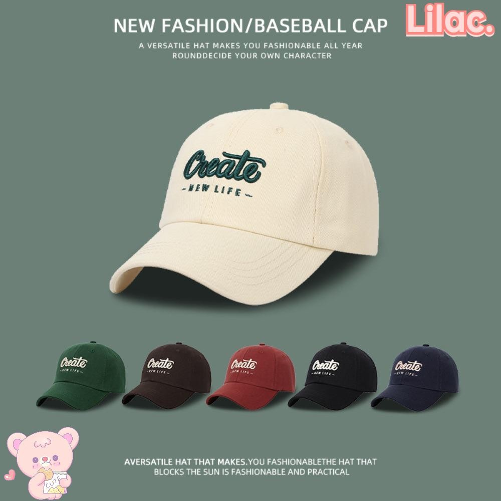 หมวกเบสบอล LILAC, หมวกกันแดดปักลายตัวอักษรชายคากว้าง, ม่านบังแดดด้านบนลึกเรียบง่ายหมวกแหลมผู้หญิงผู้ชาย