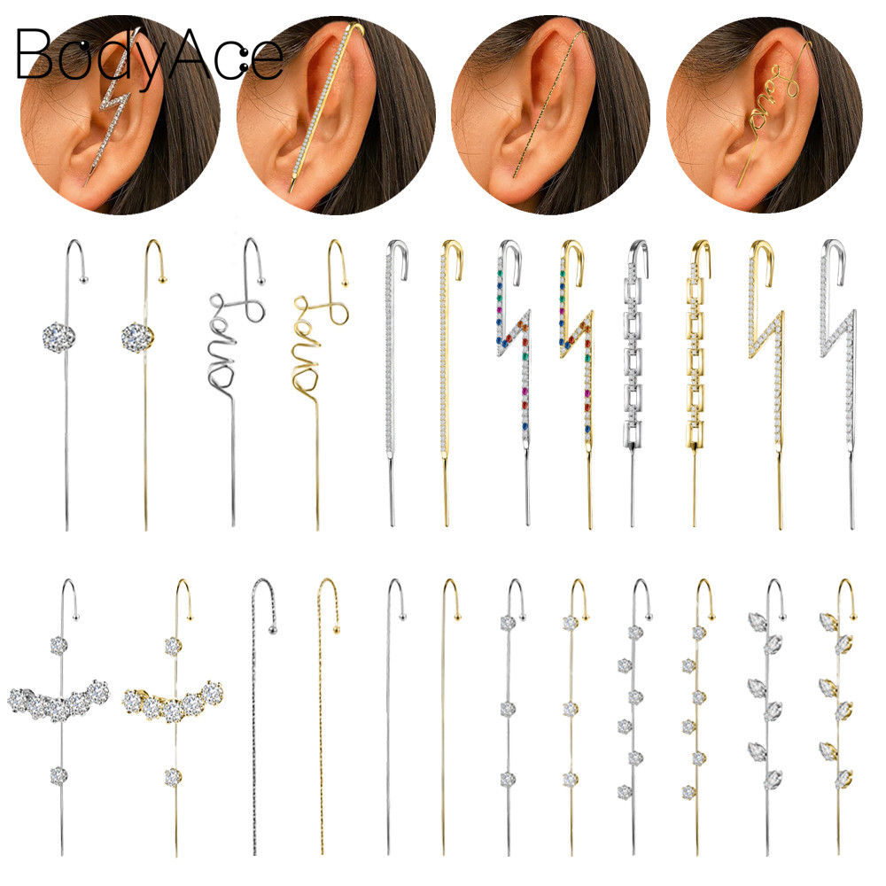 Bodyace 1 มม./2 มม.เจาะหู 1 Pc ทองแดงต่างหู Cubic Zircon ต่างหูกระดูกอ่อนสตั๊ดต่างหูแฟชั่นหู