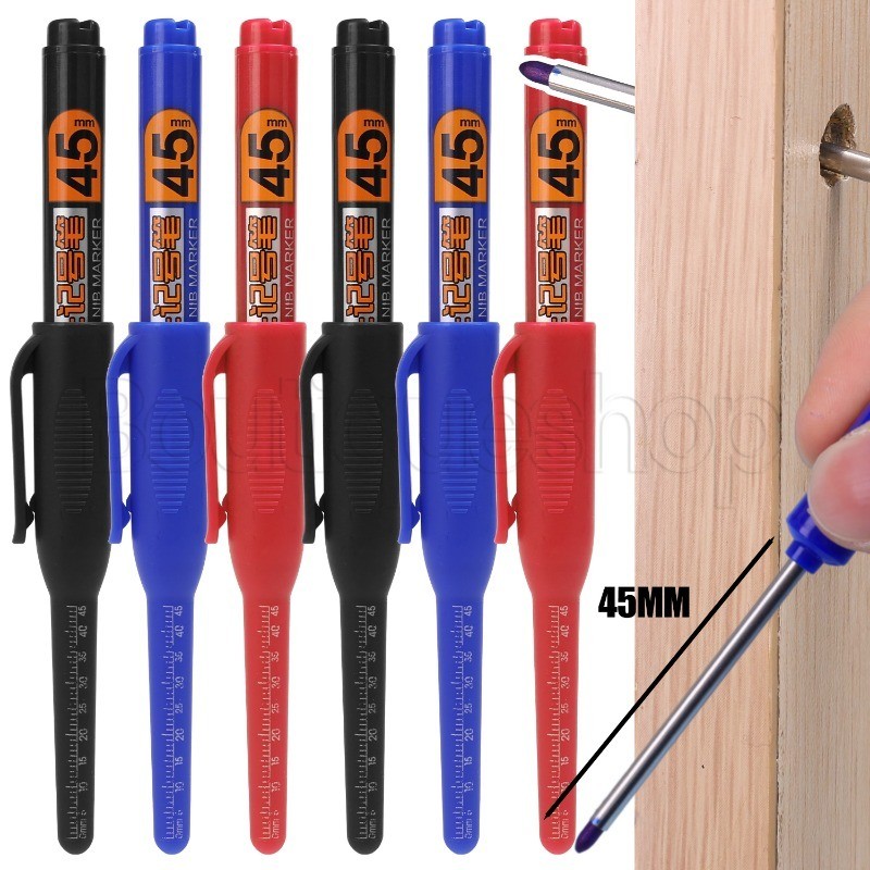 [ ที่โดดเด่น ] 45มม 3สีเพิ่มหมึกปากกามาร์กเกอร์-เครื่องมืองานไม้หลุมลึก-ปากกาภาพวาดหัวยาว-ถาวรมันกันน้ําแห้งเร็ว-อุปกรณ์การเรียนสํานั