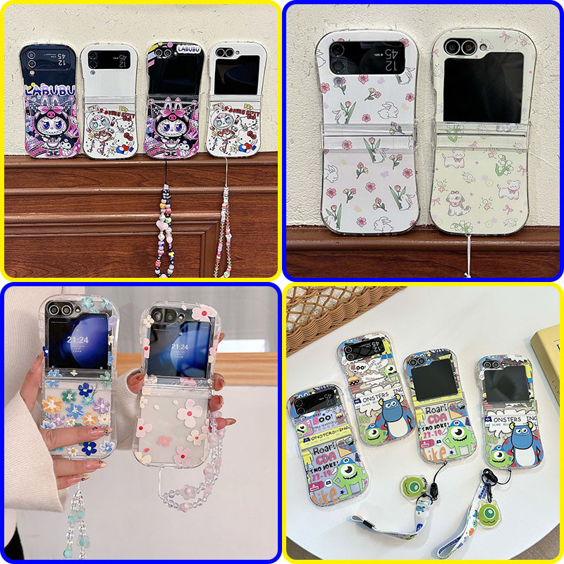 ดอกไม้ดอกไม้ปลอก Samsung Galaxy Z Flip 5 Z Filp 6 Z Flip 7 Z Flip 4 กรณีลูกปัดสร้อยข้อมือโปร่งใส 3in