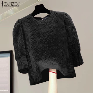 ZANZEA เสื้อเบลาส์ลูกไม้ประกบครึ่งแขนหรูหราแฟชั่นสตรี
