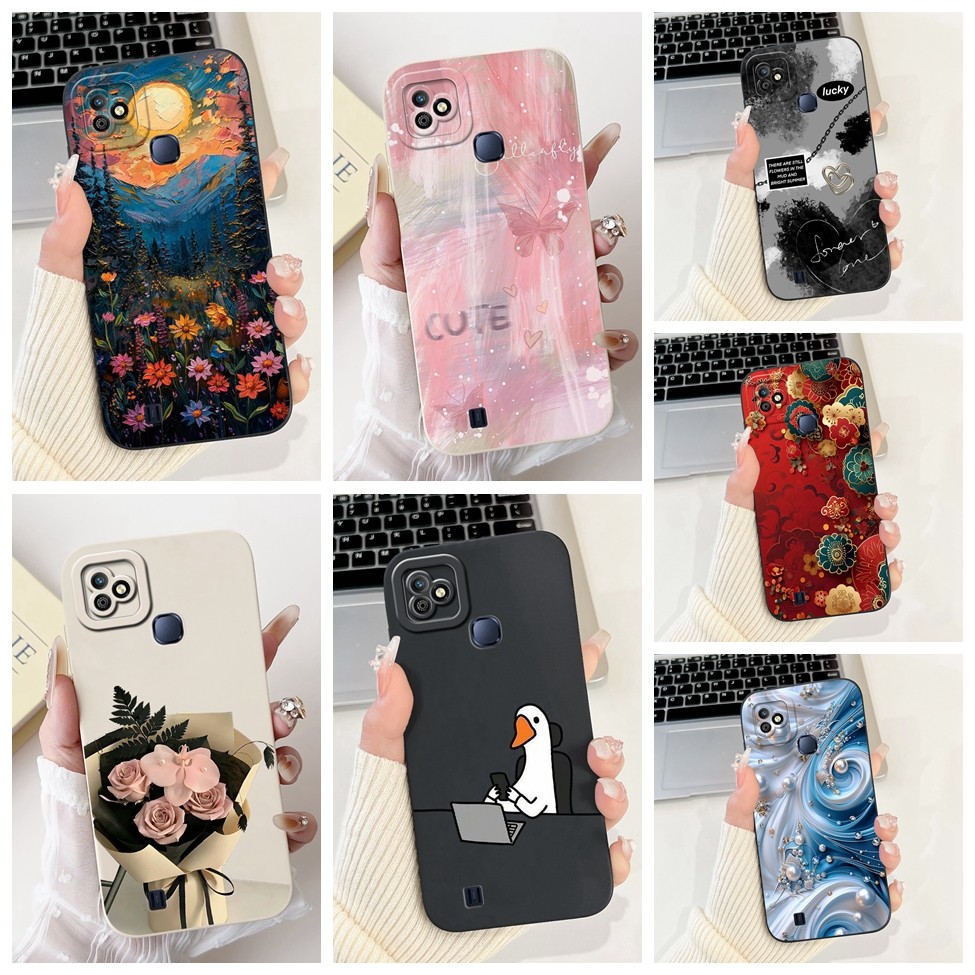 Infinix X612B X612 กรณี Infinix Smart HD 2021 ฝาครอบแฟชั่นหรูหราดอกไม้ Kawaii สาวน่ารักแมวเคสกันกระแ