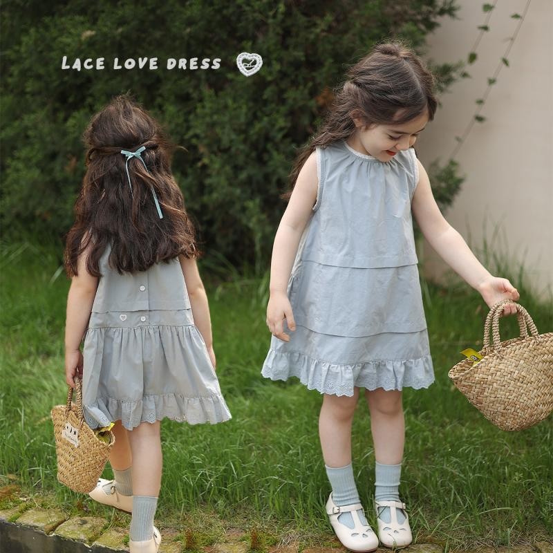 25-30407 ชุดเอี๊ยมเด็ก ชุดเดรสเสื้อกั๊กกระโปรงขอบลูกไม้ประกบสําหรับเด็กผู้หญิงขนาด80-140